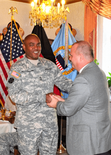 Larry McClelland in official U.S. Army Ceremony with DLA - Europe & Africa in Kaiserslauter, Germany in2010