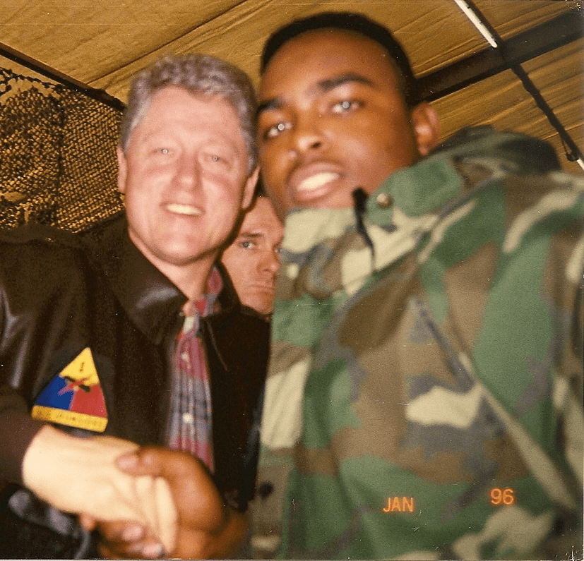 United States President Bill Clinton & Larry McClelland in Bosnia 1996.